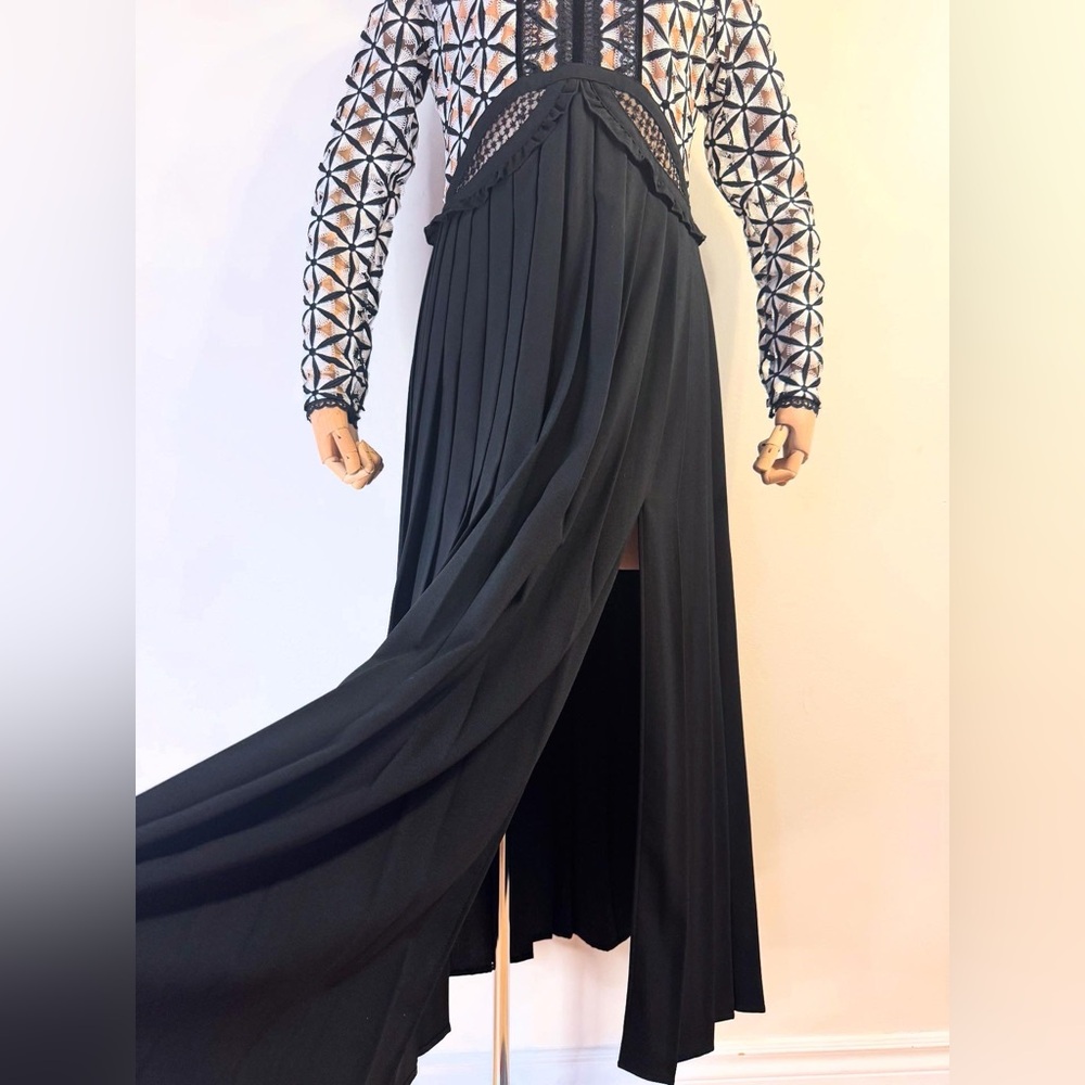 Self-Portrait Black & White Lace Pleated Maxi Dress - Picture 9 of 14